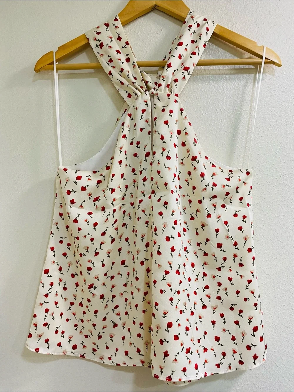 1. State Cream Twist Tie Halter Neck Camisole with Red Floral Print - Picture 2 of 7